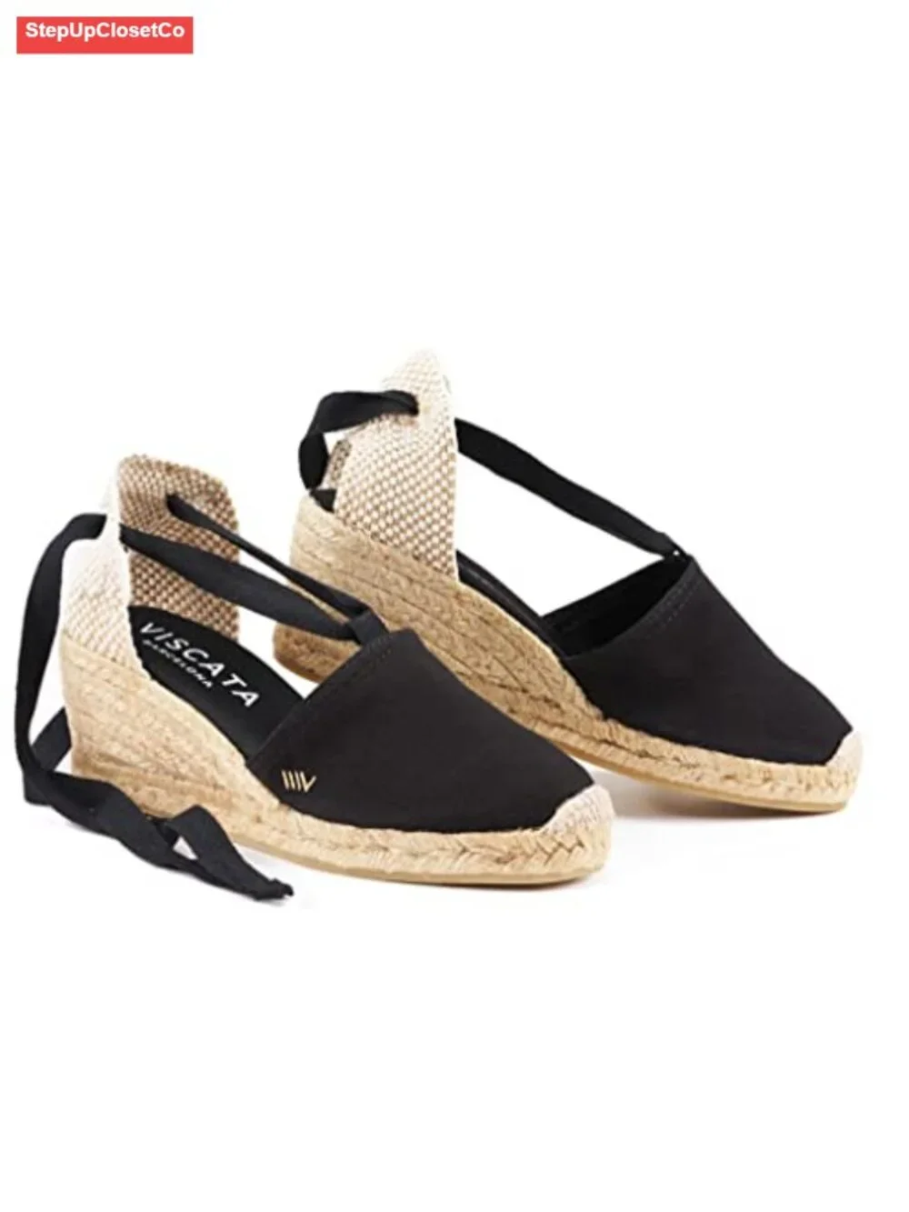 Handmade in Spain Espadrille Canvas Wedges with Ankle Laces 2.5
